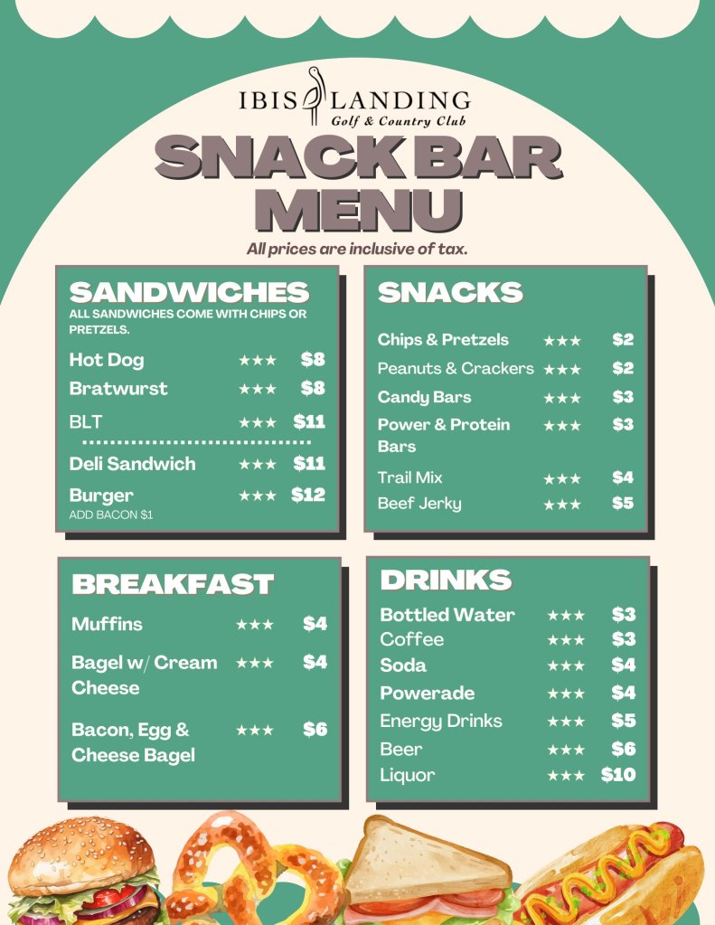 Ibis Snack Bar Menu - March 2026 Update